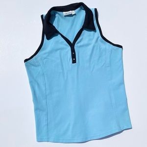 Tail Activewear Blue & Black Collar Top Women's Medium Summer Golf Tennis Sports